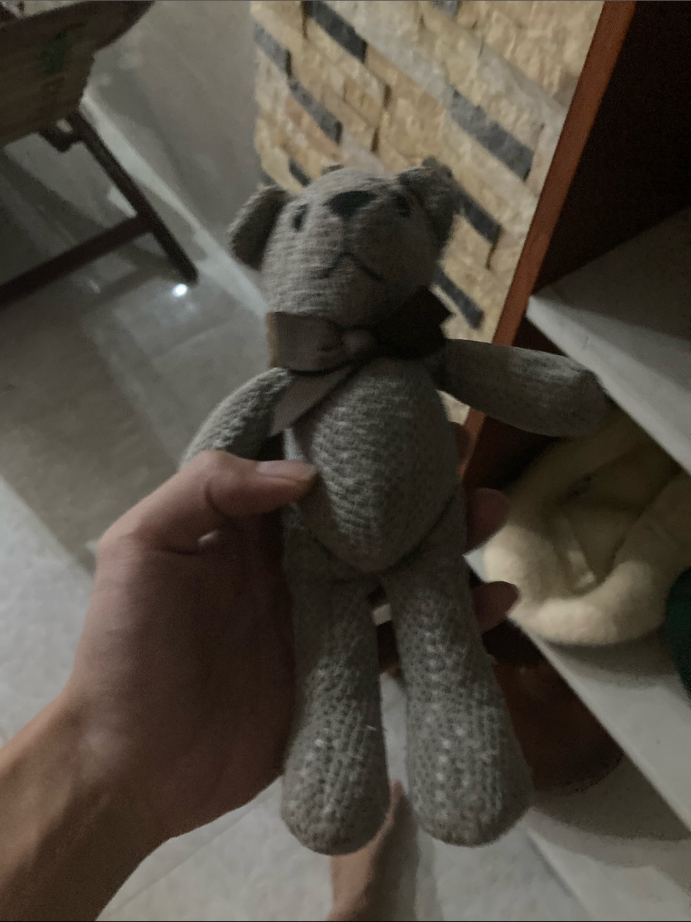 Soft Gray Knit Pet Toy Bear for Small Pets